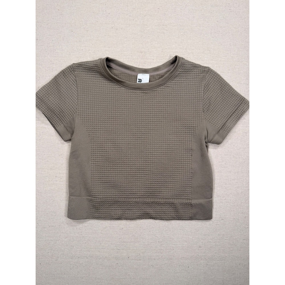 All in Motion Womens Seamless Waffle Knit Short Sleeve Crop Top Olive Green M